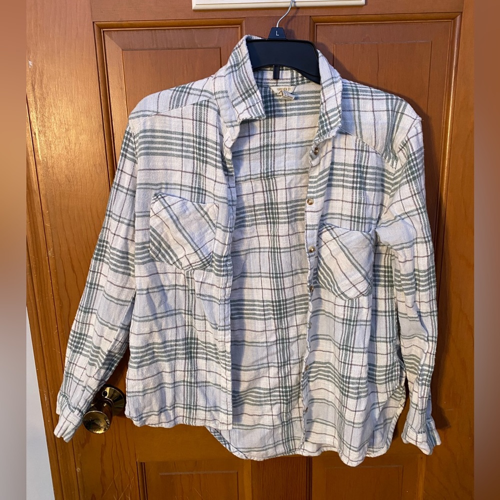 Forever 21 green and white plaid flannel shirt